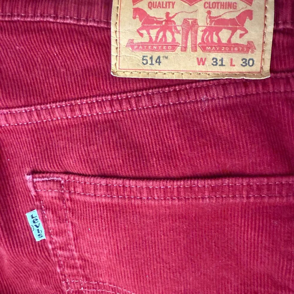 Levi's Corduroy Slim Straight Men's Pants 31x30 Stretch Oxblood Red - Picture 11 of 11